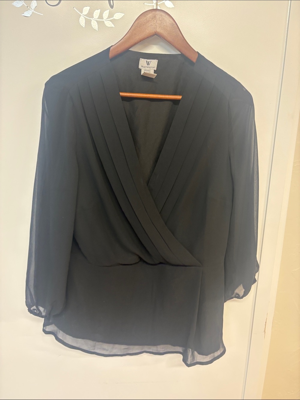 Worthington Black Sheer Wrap Blouse